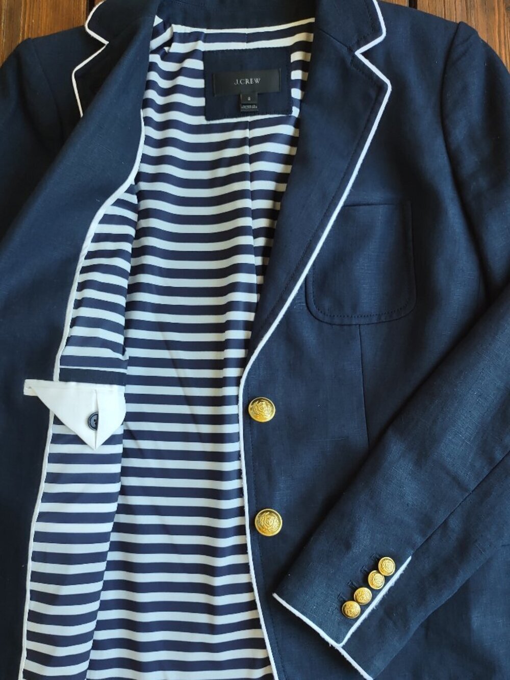 J Crew Rhodes Linen Blazer Size 2 Capsule Nautical Preppy Office Country Club - Picture 9 of 13